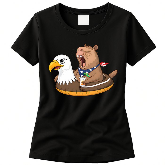 Capybara 4TH Of July Funny Pool Party Womens T-Shirt