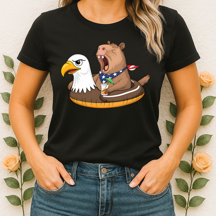 Capybara 4TH Of July Funny Pool Party Womens T-Shirt