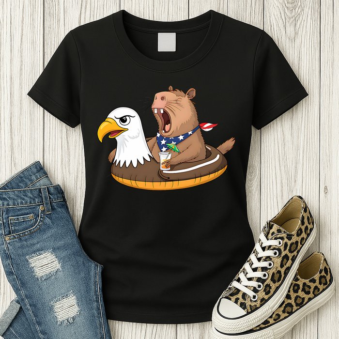 Capybara 4TH Of July Funny Pool Party Womens T-Shirt
