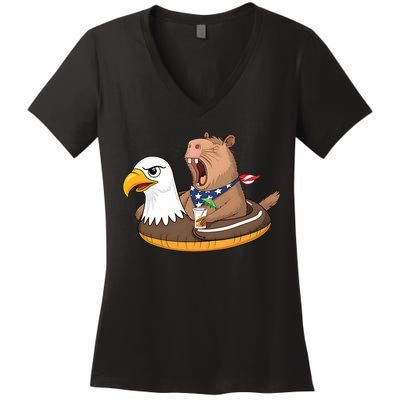 Capybara 4TH Of July Funny Pool Party Women's V-Neck T-Shirt
