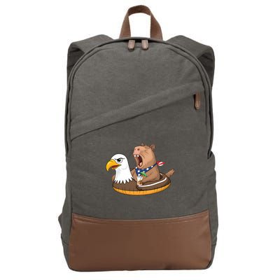 Capybara 4TH Of July Funny Pool Party Cotton Canvas Backpack