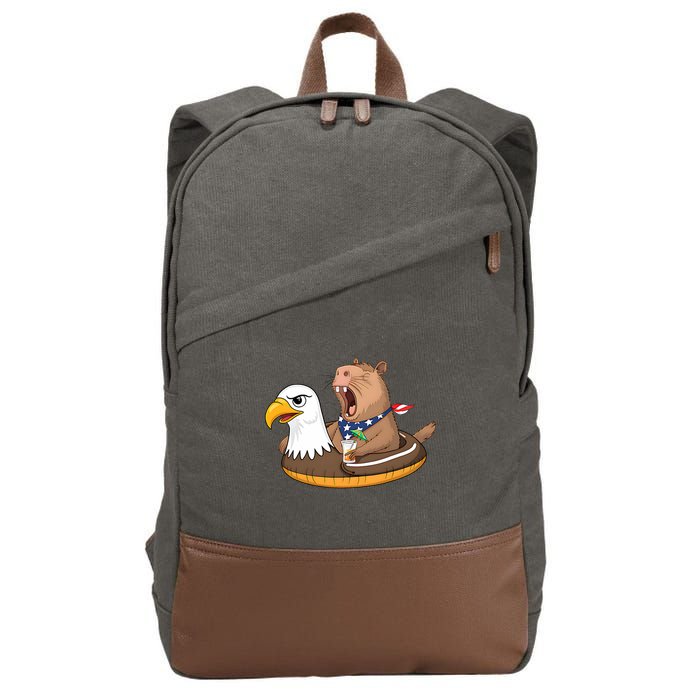 Capybara 4TH Of July Funny Pool Party Cotton Canvas Backpack