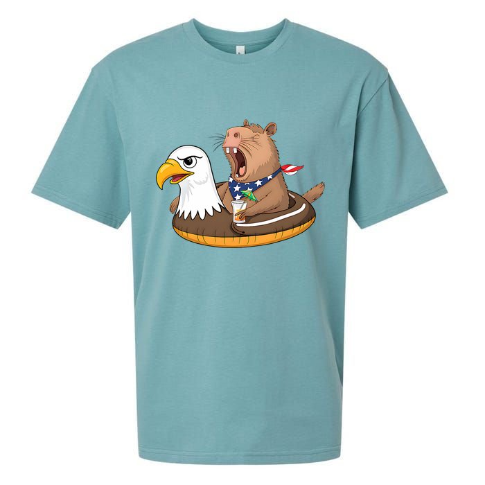 Capybara 4TH Of July Funny Pool Party Sueded Cloud Jersey T-Shirt