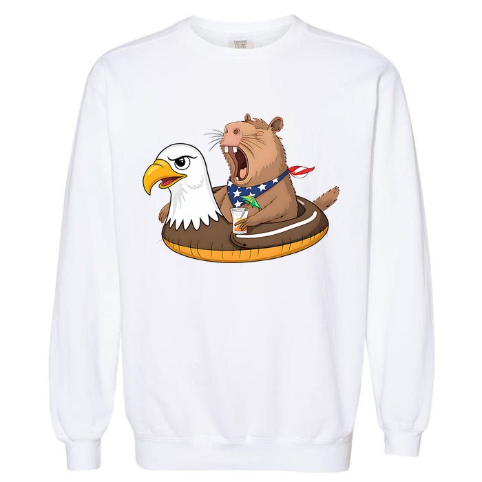Capybara 4TH Of July Funny Pool Party Garment-Dyed Sweatshirt