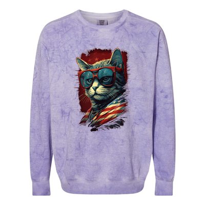 Cat 4th of July Meowica Patriotic Colorblast Crewneck Sweatshirt