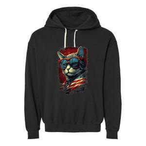 Cat 4th of July Meowica Patriotic Garment-Dyed Fleece Hoodie