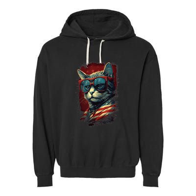 Cat 4th of July Meowica Patriotic Garment-Dyed Fleece Hoodie