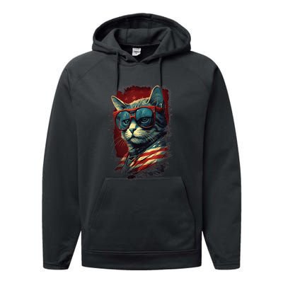 Cat 4th of July Meowica Patriotic Performance Fleece Hoodie