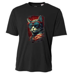 Cat 4th of July Meowica Patriotic Cooling Performance Crew T-Shirt