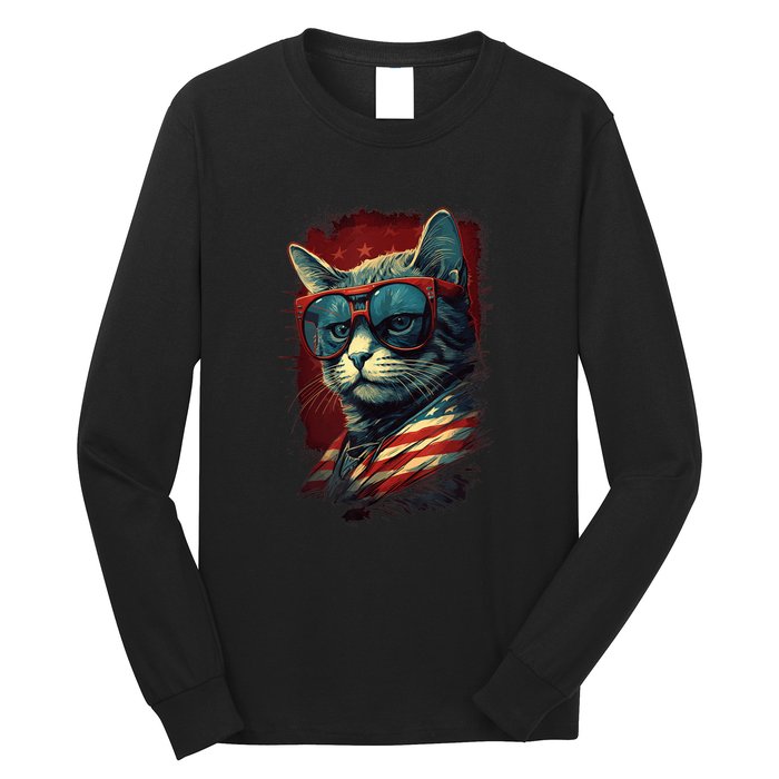 Cat 4th of July Meowica Patriotic Long Sleeve Shirt