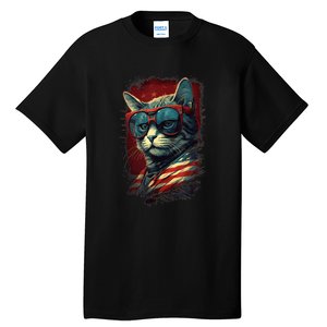 Cat 4th of July Meowica Patriotic Tall T-Shirt