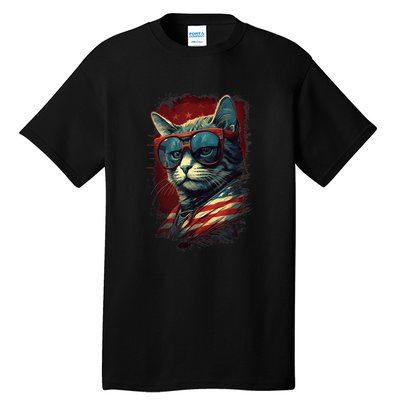 Cat 4th of July Meowica Patriotic Tall T-Shirt