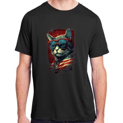 Cat 4th of July Meowica Patriotic Adult ChromaSoft Performance T-Shirt