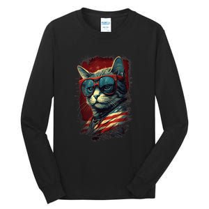 Cat 4th of July Meowica Patriotic Tall Long Sleeve T-Shirt