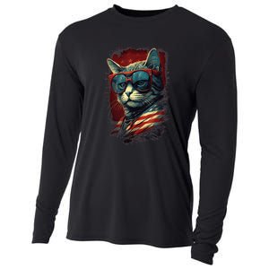 Cat 4th of July Meowica Patriotic Cooling Performance Long Sleeve Crew