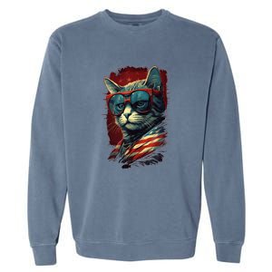 Cat 4th of July Meowica Patriotic Garment-Dyed Sweatshirt