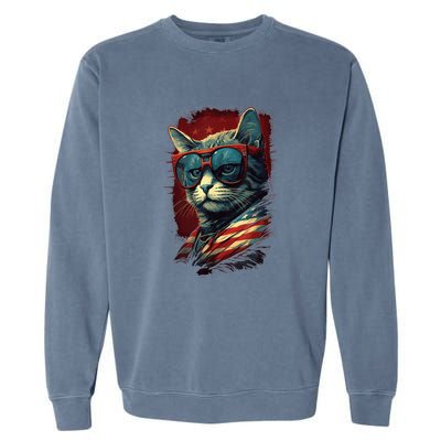 Cat 4th of July Meowica Patriotic Garment-Dyed Sweatshirt