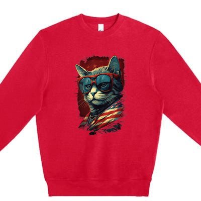 Cat 4th of July Meowica Patriotic Premium Crewneck Sweatshirt