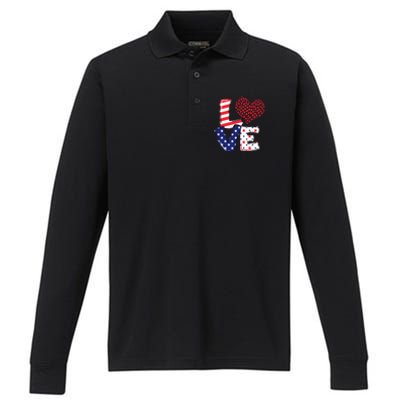 Celebrate 4th Of July America Independence Love Girl Women Performance Long Sleeve Polo