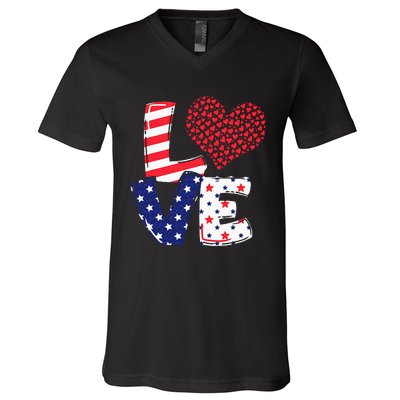 Celebrate 4th Of July America Independence Love Girl Women V-Neck T-Shirt