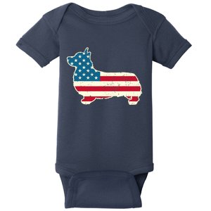 Corgi 4th of July Dog Lover Gifts American Flag Baby Bodysuit