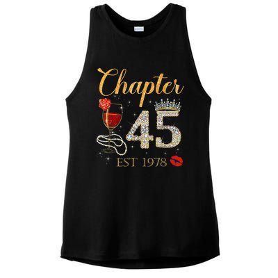 Chapter 45 Years EST 1978 45th Birthday Red Rose Wine Crown Ladies PosiCharge Tri-Blend Wicking Tank