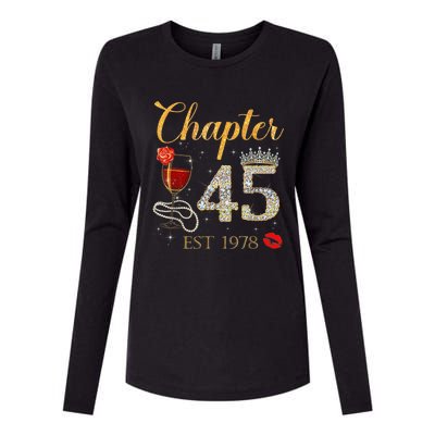 Chapter 45 Years EST 1978 45th Birthday Red Rose Wine Crown Womens Cotton Relaxed Long Sleeve T-Shirt