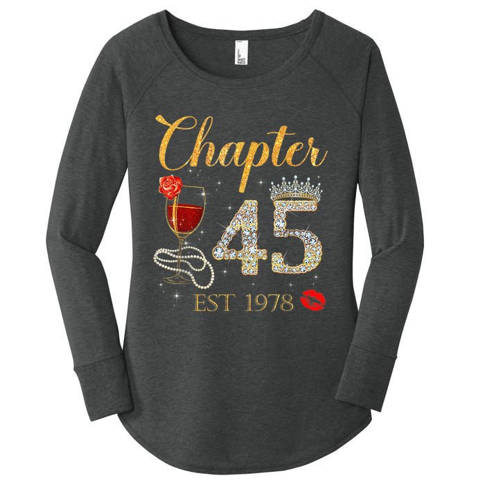 Chapter 45 Years EST 1978 45th Birthday Red Rose Wine Crown Women's Perfect Tri Tunic Long Sleeve Shirt