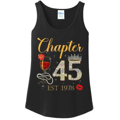 Chapter 45 Years EST 1978 45th Birthday Red Rose Wine Crown Ladies Essential Tank