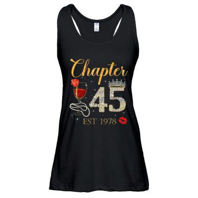 Chapter 45 Years EST 1978 45th Birthday Red Rose Wine Crown Ladies Essential Flowy Tank