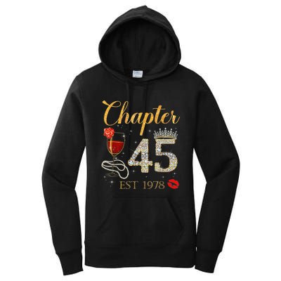 Chapter 45 Years EST 1978 45th Birthday Red Rose Wine Crown Women's Pullover Hoodie