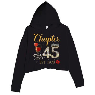 Chapter 45 Years EST 1978 45th Birthday Red Rose Wine Crown Crop Fleece Hoodie