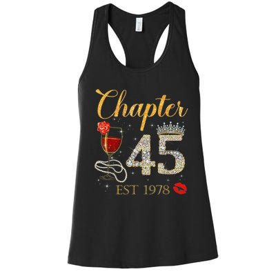 Chapter 45 Years EST 1978 45th Birthday Red Rose Wine Crown Women's Racerback Tank