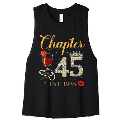 Chapter 45 Years EST 1978 45th Birthday Red Rose Wine Crown Women's Racerback Cropped Tank