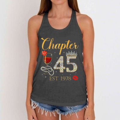 Chapter 45 Years EST 1978 45th Birthday Red Rose Wine Crown Women's Knotted Racerback Tank