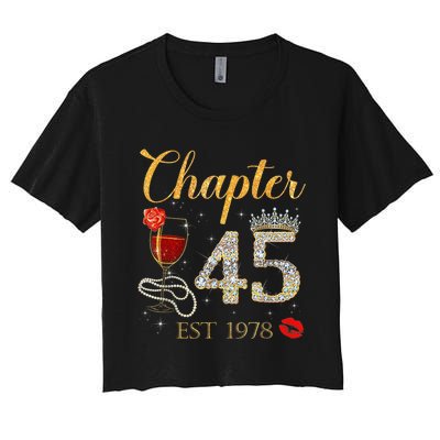 Chapter 45 Years EST 1978 45th Birthday Red Rose Wine Crown Women's Crop Top Tee