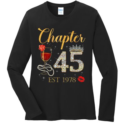 Chapter 45 Years EST 1978 45th Birthday Red Rose Wine Crown Ladies Long Sleeve Shirt