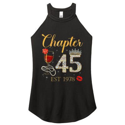 Chapter 45 Years EST 1978 45th Birthday Red Rose Wine Crown Women’s Perfect Tri Rocker Tank