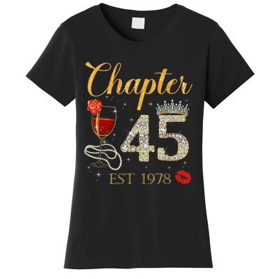 Chapter 45 Years EST 1978 45th Birthday Red Rose Wine Crown Women's T-Shirt