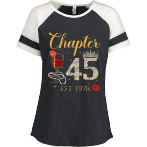 Chapter 45 Years EST 1978 45th Birthday Red Rose Wine Crown Enza Ladies Jersey Colorblock Tee