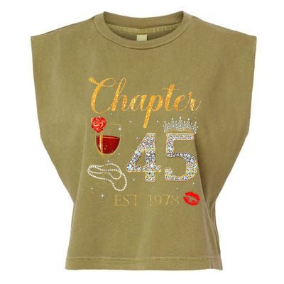 Chapter 45 Years EST 1978 45th Birthday Red Rose Wine Crown Garment-Dyed Women's Muscle Tee