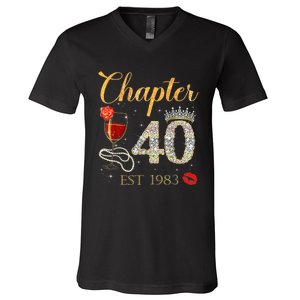 Chapter 40 Years EST 1983 40th Birthday Red Rose Wine Crown V-Neck T-Shirt