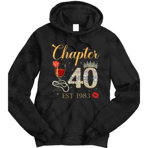 Chapter 40 Years EST 1983 40th Birthday Red Rose Wine Crown Tie Dye Hoodie