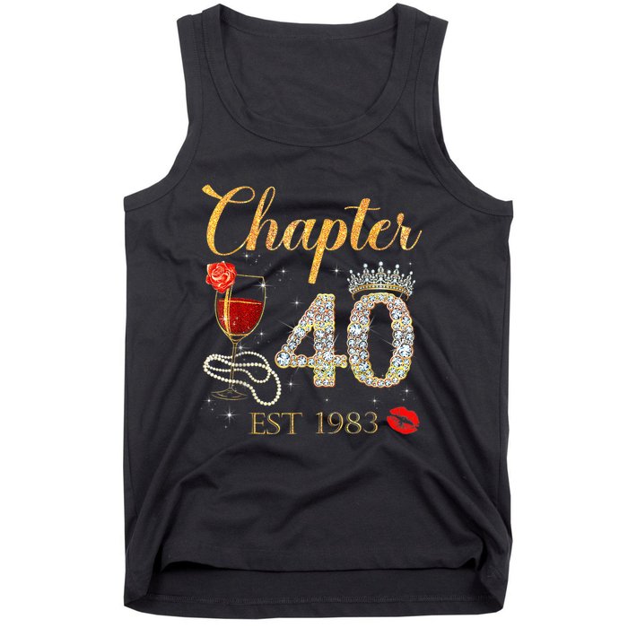 Chapter 40 Years EST 1983 40th Birthday Red Rose Wine Crown Tank Top