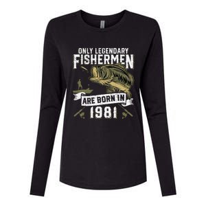 Cute 41 Year Old Fishing Birthday Born 1981 41st Fisherman Gift Womens Cotton Relaxed Long Sleeve T-Shirt