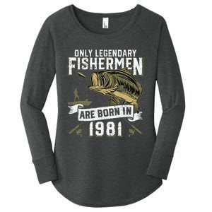 Cute 41 Year Old Fishing Birthday Born 1981 41st Fisherman Gift Women's Perfect Tri Tunic Long Sleeve Shirt