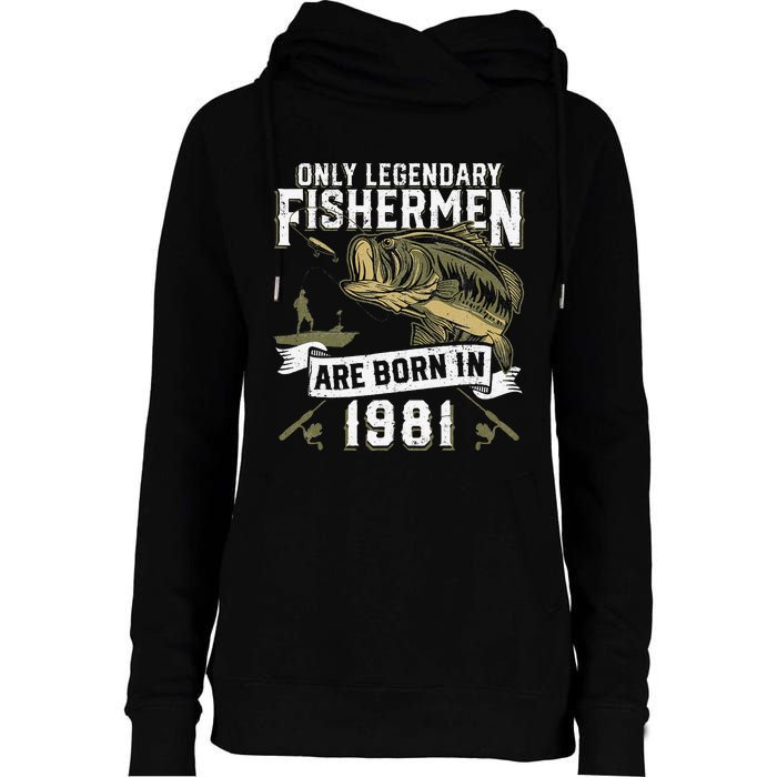 Cute 41 Year Old Fishing Birthday Born 1981 41st Fisherman Gift Womens Funnel Neck Pullover Hood