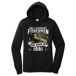 Cute 41 Year Old Fishing Birthday Born 1981 41st Fisherman Gift Women's Pullover Hoodie