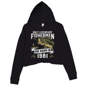 Cute 41 Year Old Fishing Birthday Born 1981 41st Fisherman Gift Crop Fleece Hoodie