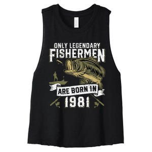 Cute 41 Year Old Fishing Birthday Born 1981 41st Fisherman Gift Women's Racerback Cropped Tank